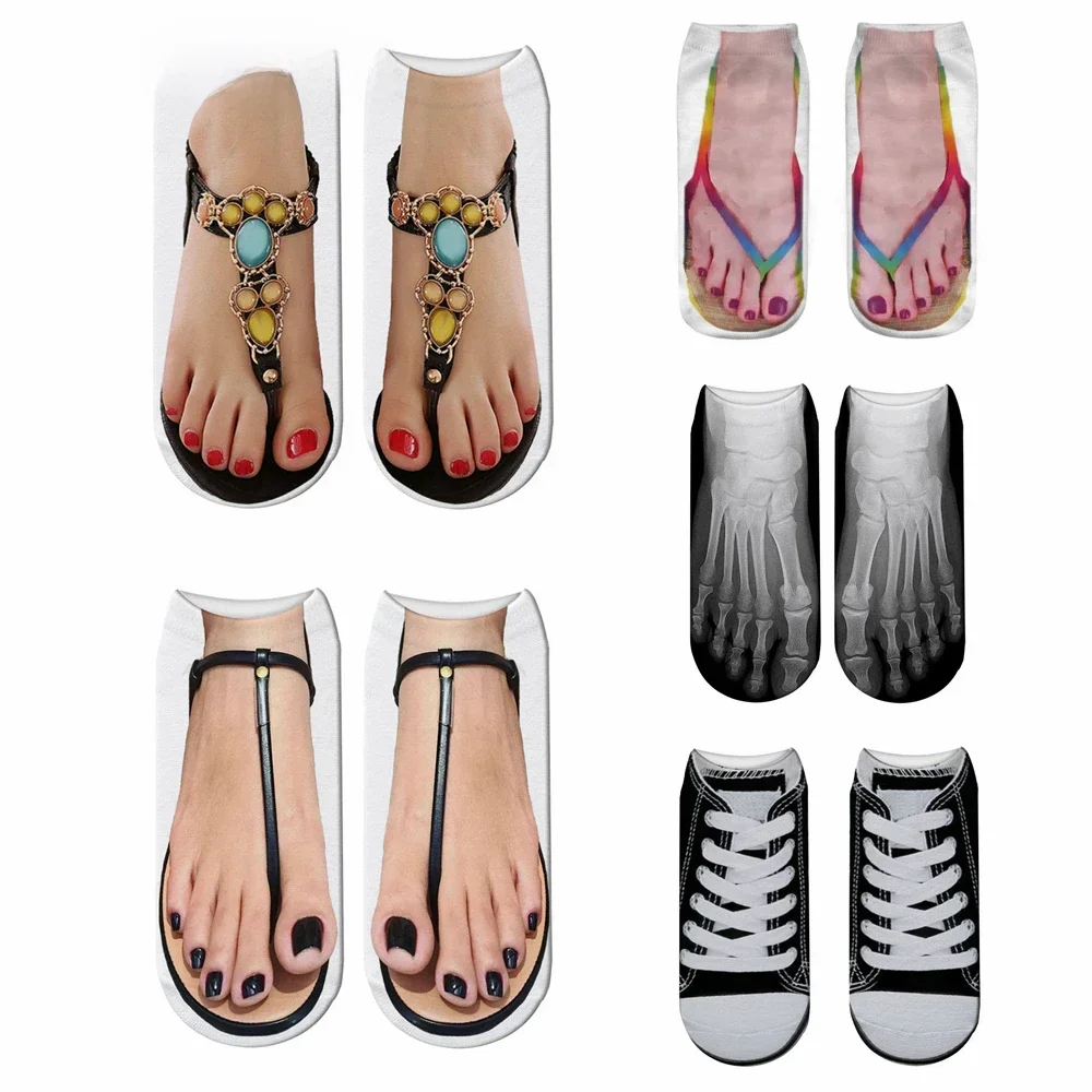 Nowe Śmieszne Klapki z Nadrukiem 3D na Palce Czaszka Płócienne Buty Wzorzyste Kreatywne Skarpetki do Kostki Unisex Halloween Boże Narodzenie Prezent Dropshipping — zdjęcie 2