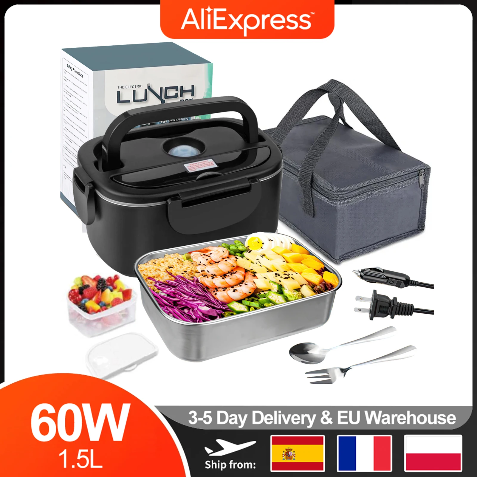 60w1. 5L car electric lunch box preheating time of 15-30 minutes, live bowl. bowl with duel functions of heating and insulation