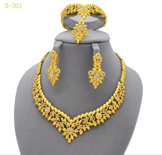 France Luxury 24k Gold Color Jewelry Set For Women Dubai Bridal Wedding Necklace And Earrings Set African Choker Party Gifts photo review
