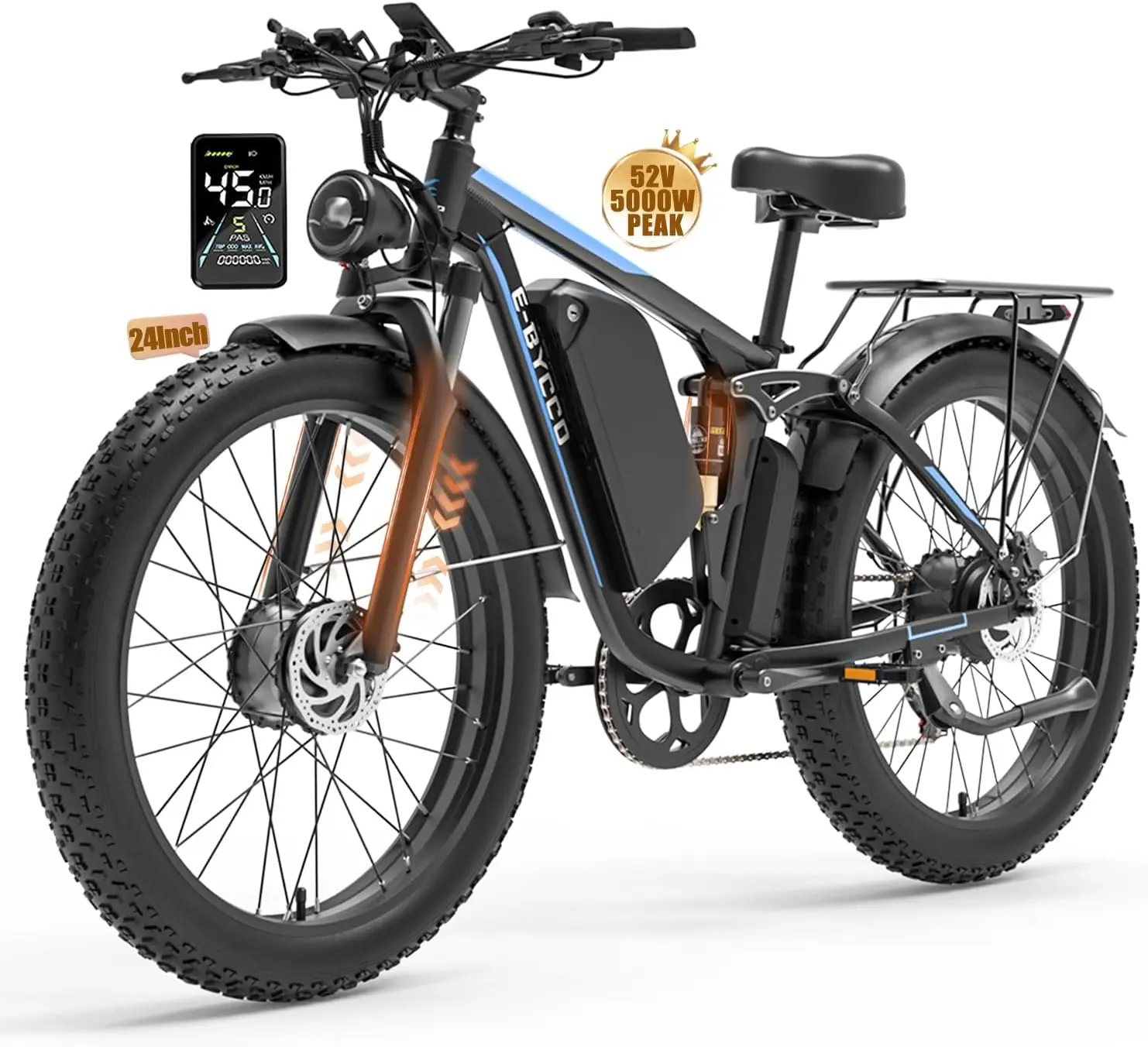 

BEST BUY ON EBycco 5000W electric bicycle with dual motor for adults, 52V 32AH, top speed of 40-45 MPH, 100 miles of range.