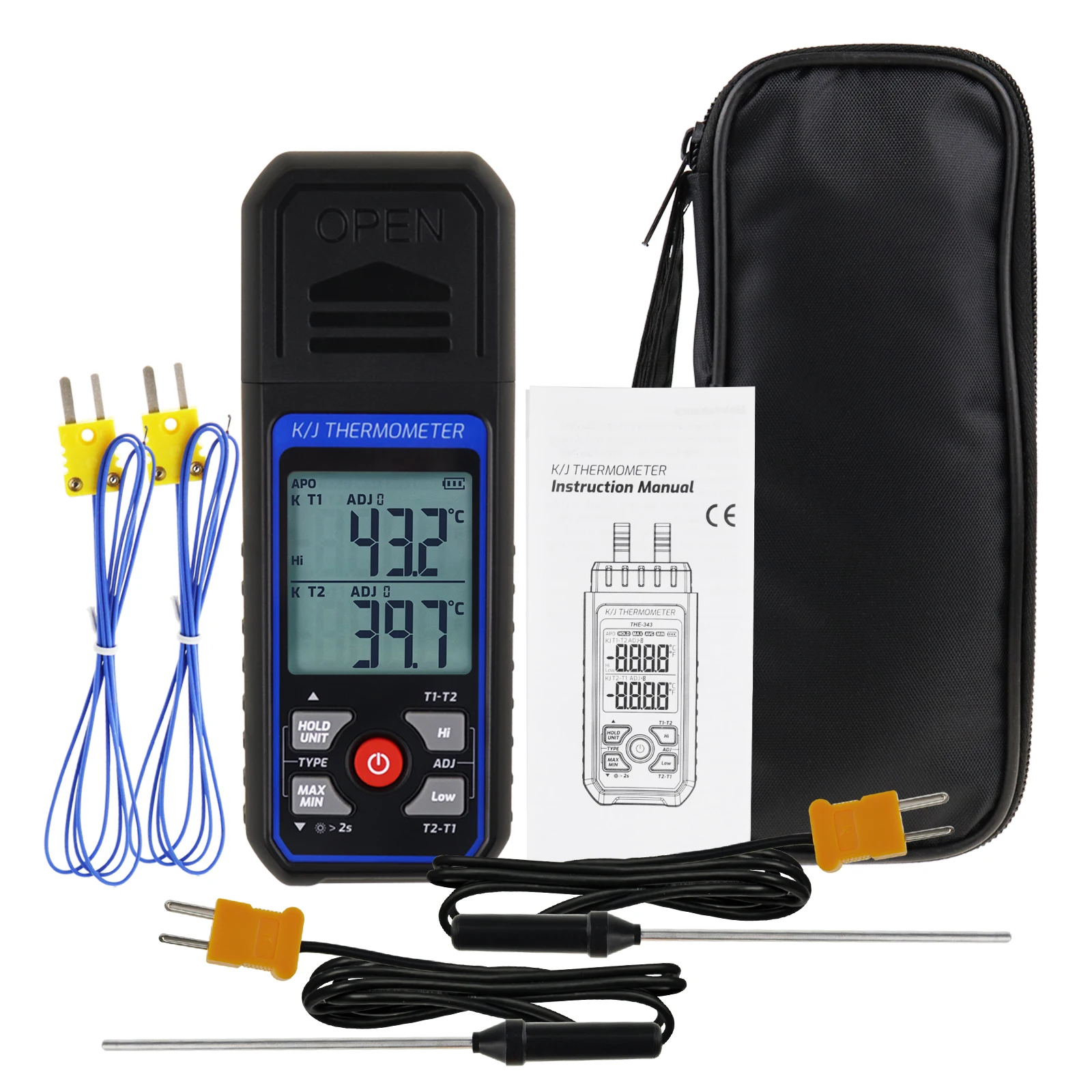 Imagem -02 - Termômetro Termopar Digital tipo k j para Medição de Temperatura Digital T1-t2 com Luz de Fundo e Compensação de Temperatura