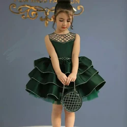 Vestidos florais personalizados para meninas, vestido de baile vazado, sem mangas, gola redonda, para festa de casamento, vestido de aniversário