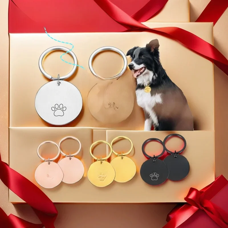 Étiquette d'identification avec nom personnalisé, enregistrement gravé Anti-perte, adresse Tel, chat, chiot, médaille imprimée patte personnalisée, pendentif, accessoire de collier pour chien de