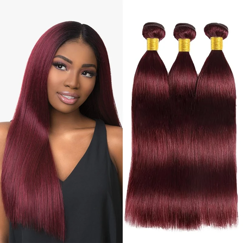 

99J Wine Red Hair One Bundle Brazilian Virgin Human Hair Weft Extensions Burgundy Red Straight Sew in Hair Weave 16-30 inch