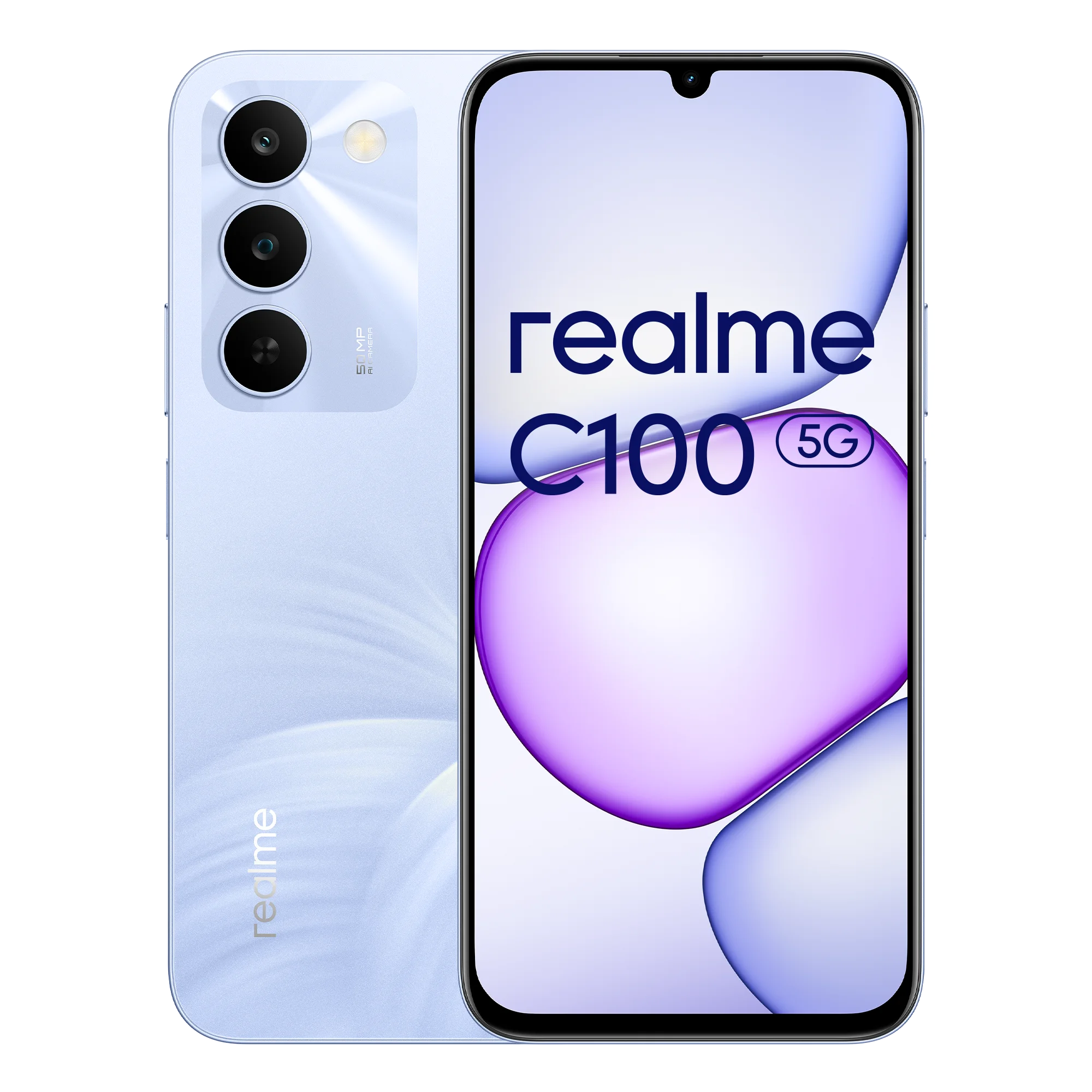 Smartphone Realme C100 5G, 4+128 GB/256 GB, versión global, color morado/verde, batería de 6600 mAh, sistema operativo Android 16, equipado con el chipset Dimensity 6300 5G, cámara frontal de 5 MP