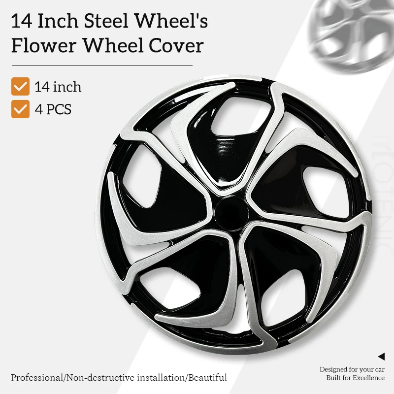 

14 inch Flower Style Hubcaps Wheel Covers for Cars Set of 4 Fits Steel Wheel Cover Replacement Hubcap for R14 Tire