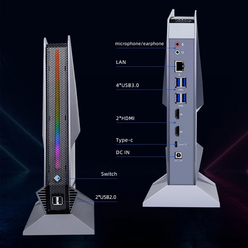 كمبيوتر ألعاب صغير مع بطاقة رسومات مزدوجة ، Intel ، i7 ، GeForce RTX ، 4K ، شاشة ثلاثية ، G ، LAN ، WiFi 6 ، 12th