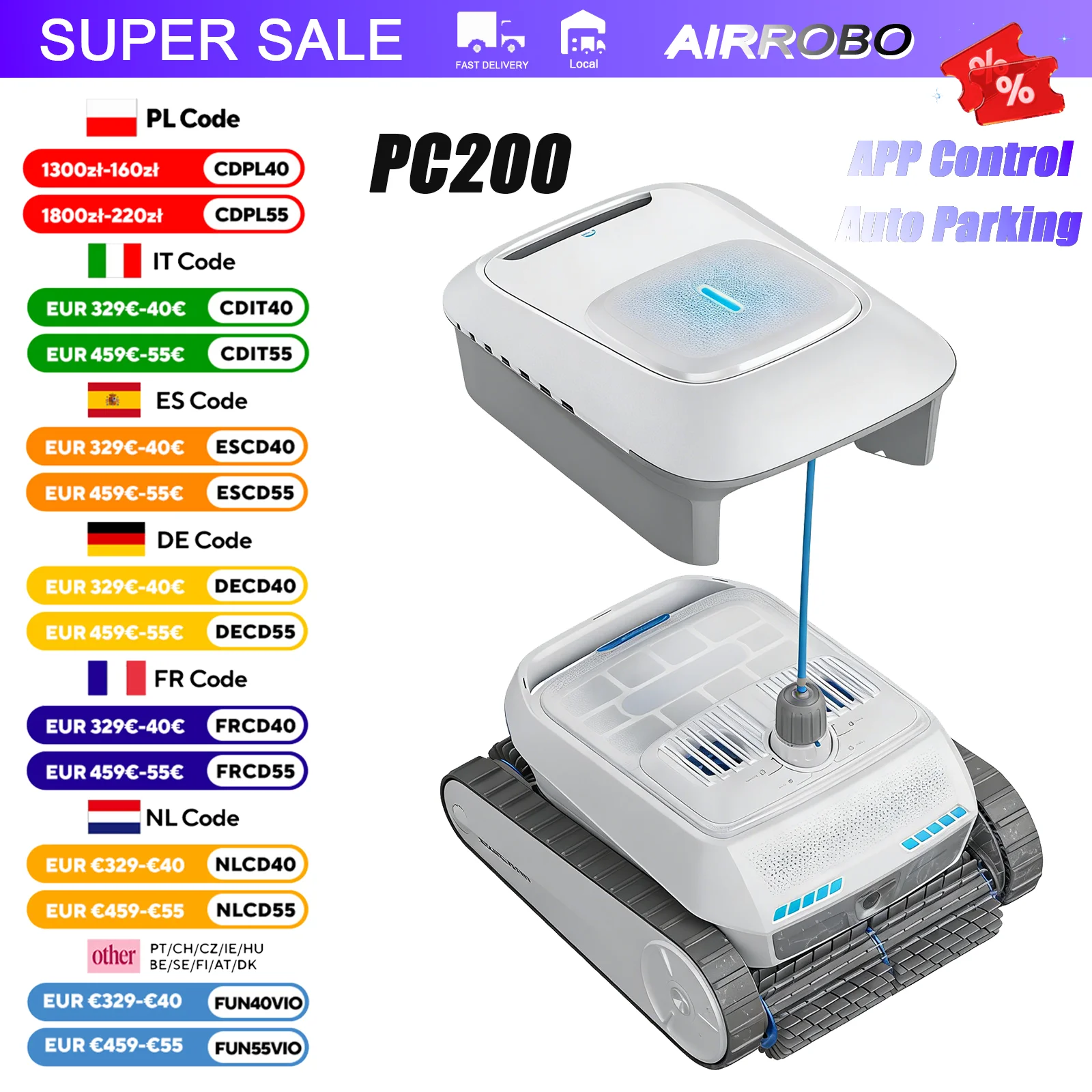 AIRROBO PC200 Robotic Pool Cleaner, Intelligent N-path Cleaning, 4 Motors Strong Suction, 90° Wall Climbing, APP Control, Automatic Vacuum Robot for All Above Ground Inground Pool Debris Cleaning