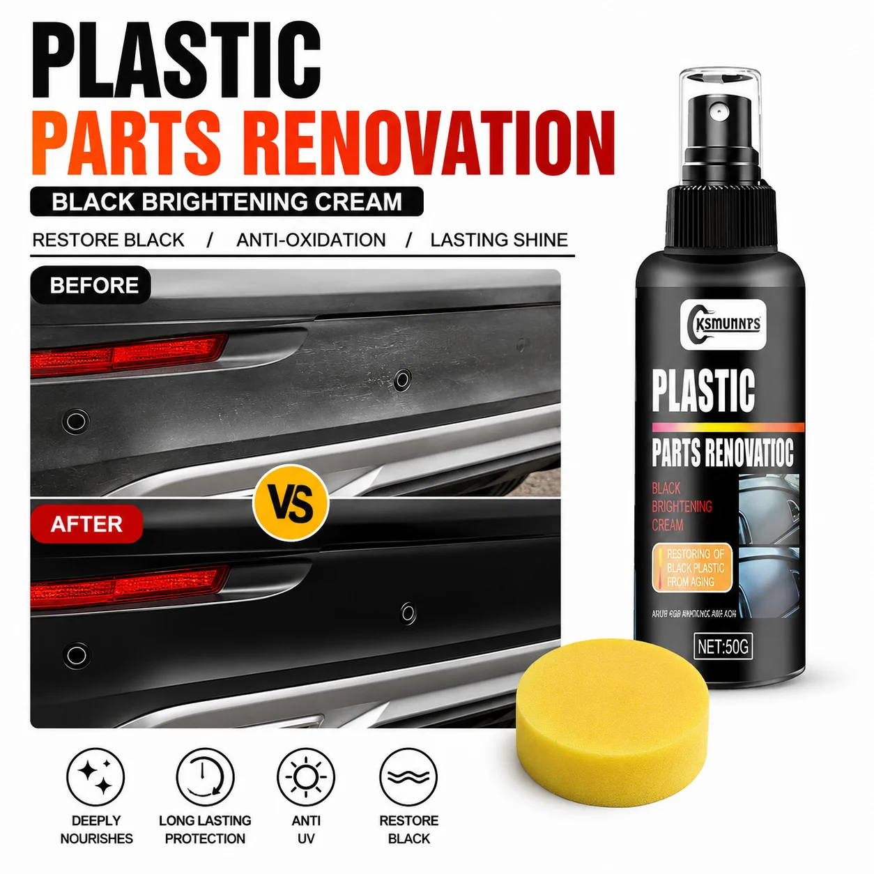 Automotive Plastic Repair Spray Dashboard Trim and Rubber Restorer for Interior and Exterior Surface Renewal