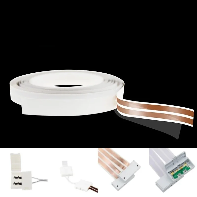 Flexibler, ultraflacher Elektrokabel, 2-adriges reines Kupfer, 16/22 AWG, selbstklebendes Kabel, Stromverlängerungskabel für LED-Streifen, Schrankleuchte