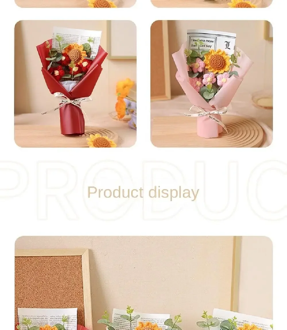 Künstlicher Blumenstrauß Gehäkelte Ewige Blumen Handgefertigter Abschlussstrauß Vatertag Geburtstagsgeschenk Jubiläumsgeschenk – Detail 8