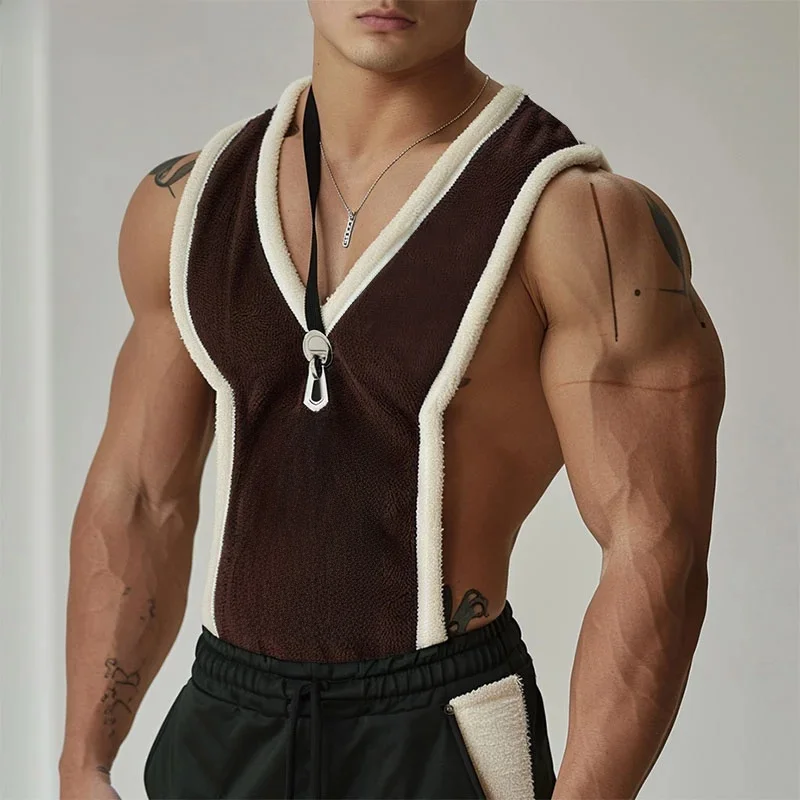 INCERUN Tops 2024 Koreański styl Seksowna moda męska S Letter Pattern Splicing Striped Vests Summer Casual Sleeveless Tank Tops S-5XL — zdjęcie 2