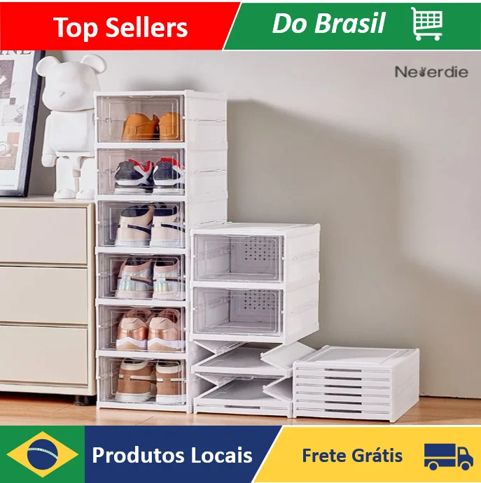 Kit Camida Caixa De Sapato Dobrável Armazenamento Transparentes Sapateira Empilhável Prova De Poeira Dormitório - Neverdie store