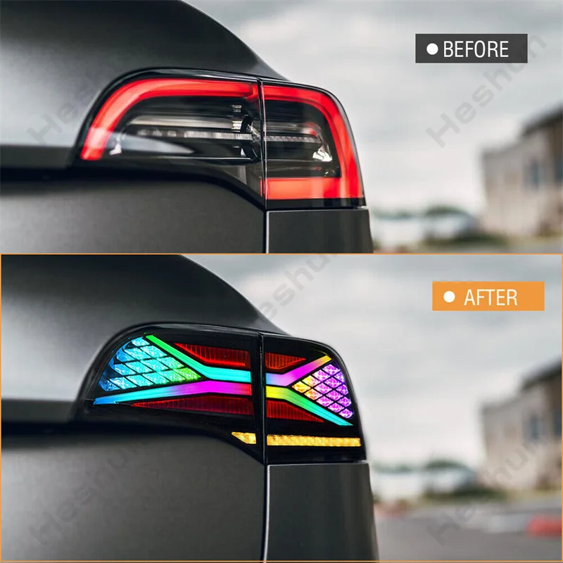 Car Accessories RGB LED Tail Lights For Tesla Model 3 Model Y 2017 -2023 X-Men Taillight Start UP DRL Rear Light Signal Lamps