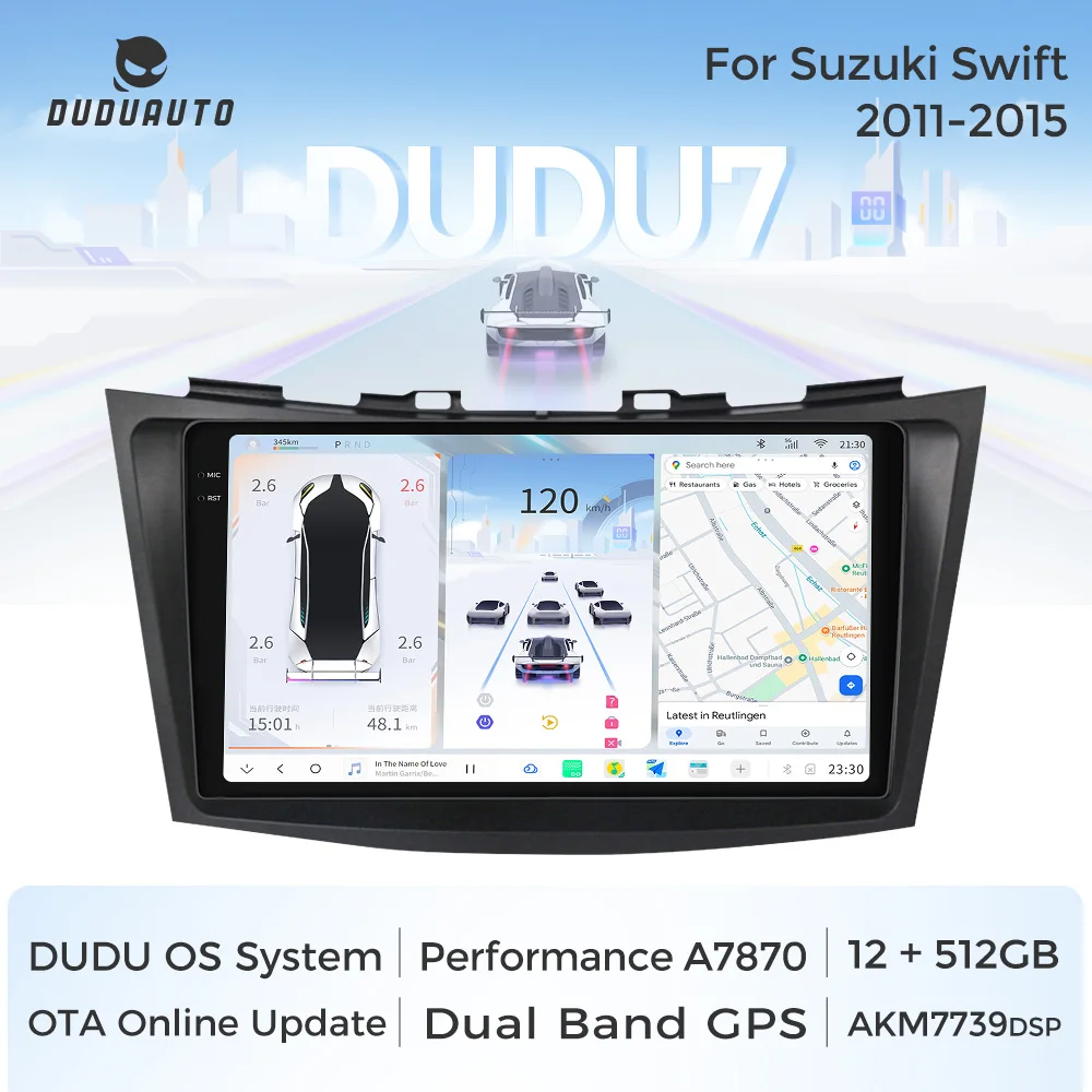DUDUAUTO Radio de coche con pantalla táctil de 9 pulgadas, 8 núcleos, UIS7870, 200*1200, 2K, GPS de doble banda, CarPlay inalámbrico, Android Auto, para Suzuki Swift 4 2011-2017, DSP, DTS, GPS, USB, BT 5.0, 4G, WIFI, reproductor multimedia estéreo, compatible con 360 ° Cámara de respaldo con control de voz Panorama