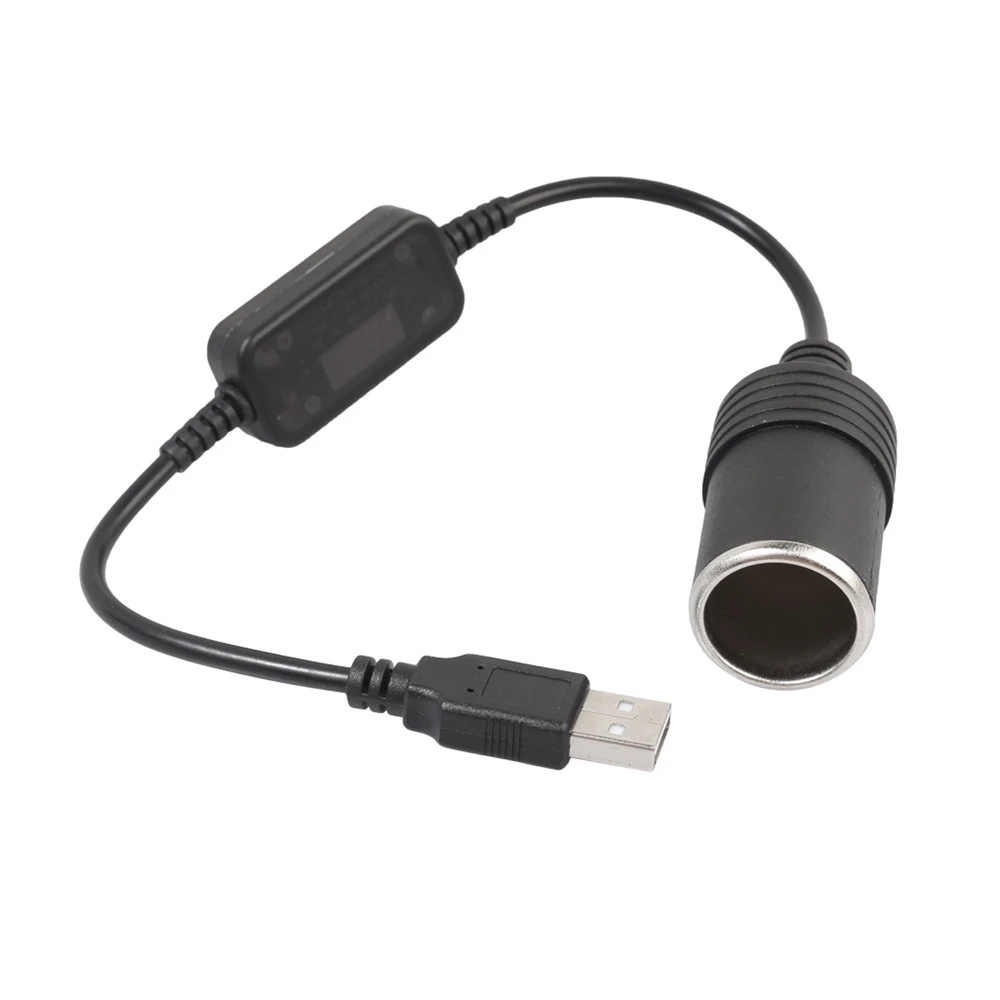 USB macho para fêmea conversor adaptador, 5V, 12V, isqueiro do carro, preto