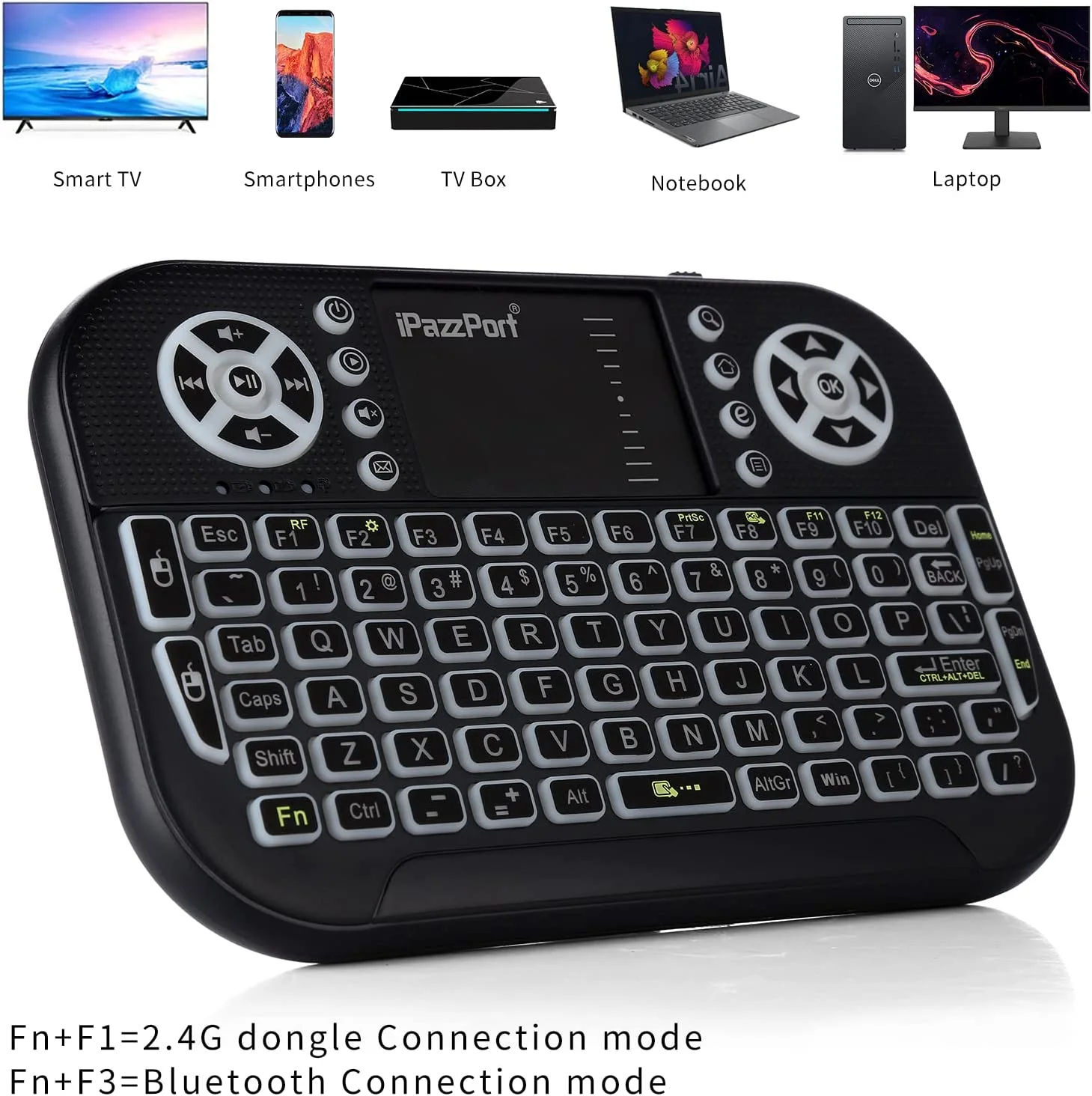 iPazzPort (Upgrade) Mini Bluetooth Keyboard with Touchpad Mouse 2.4G for/PC/Smart TV/Laptop/Mac/Android TV Box  KP-810-21SA