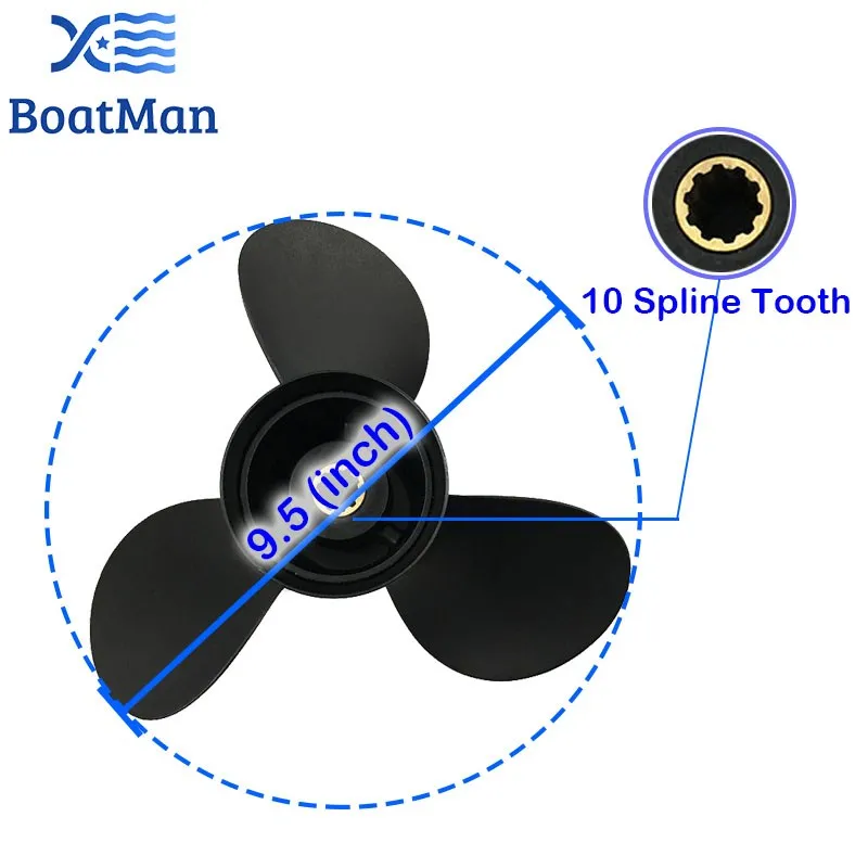 BoatMan 9.5x11 Boat Propeller for Mercury Outboard Motor 25HP 28HP 30HP 10 Tooth Spline 48-896896A40 Aluminum Boat Accessories