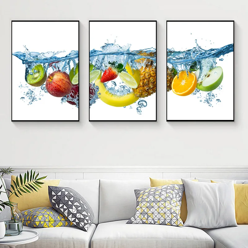 

3Panels Fresh Fruit Water Splash Canvas Painting Posters and Prints Wall Art Pictures Bedroom Living Room Home Decor No Frame