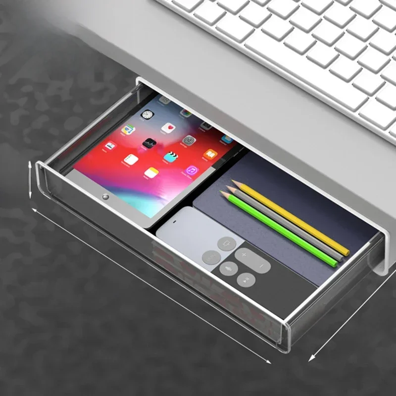 Boîte de rangement de bureau sous le bureau, tiroir caché, organisateur transparent, support de fournitures de bureau, support pour stylo mémo, plateau de rangement de papeterie
