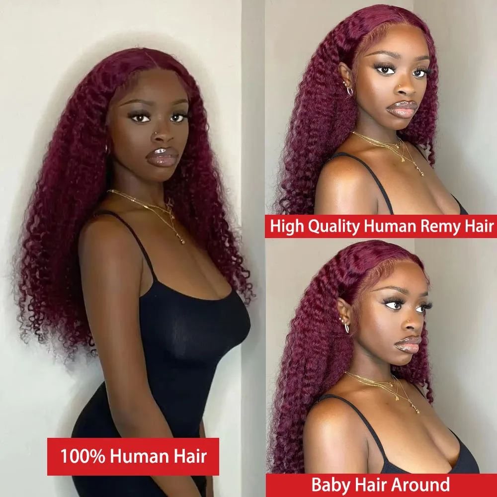 Burgundy 99J Deep Wave Lace Front Wigs Human Hair Lace Frontal Wig HD Transparent Lace 13x6 Red Colored Brazilian Hair For Women