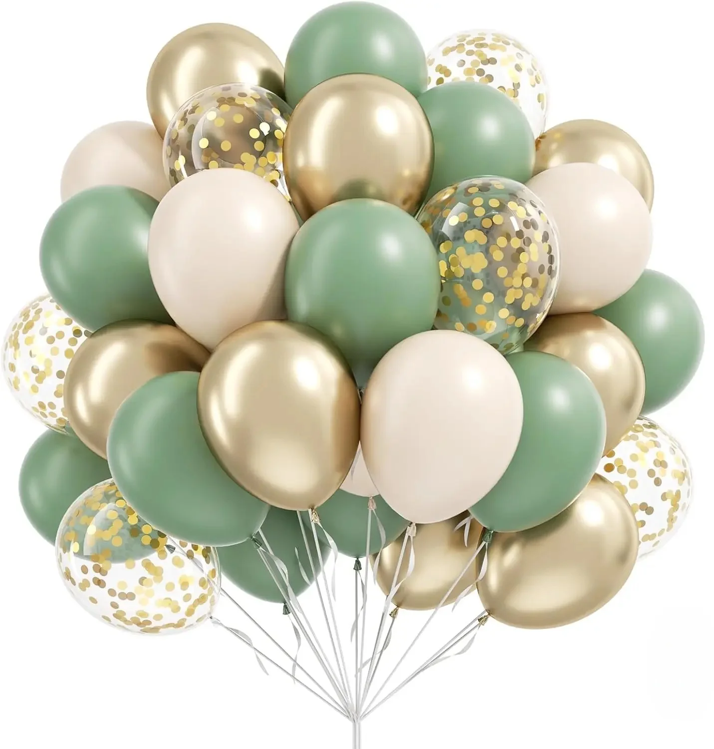60 pièces vert sauge sable blanc métallisé or confettis ballons pour Boho anniversaire mariage nuptiale bébé douche fiançailles fête décor