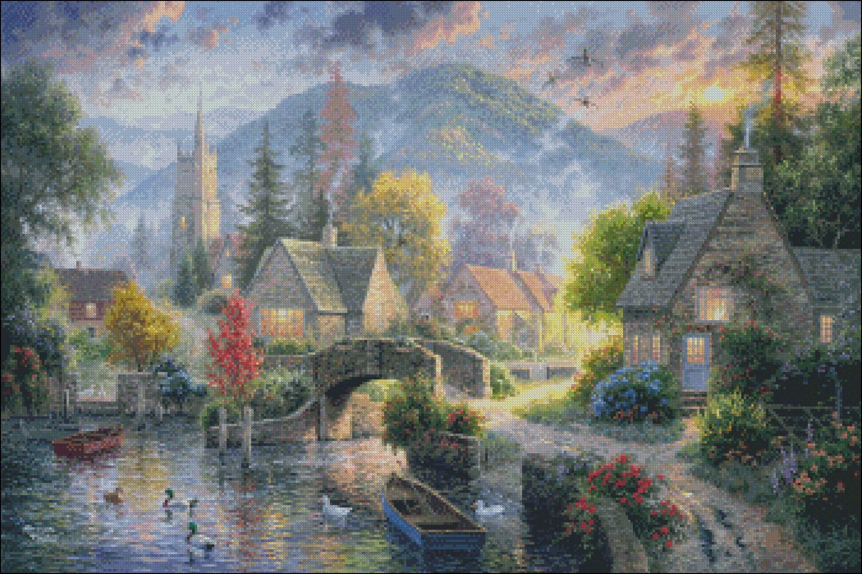 Mountain Village 2 - Counted Cross Stitch Kits - DIY Handmade Needlework Embroidery 14 CT Aida Sets DMC Color