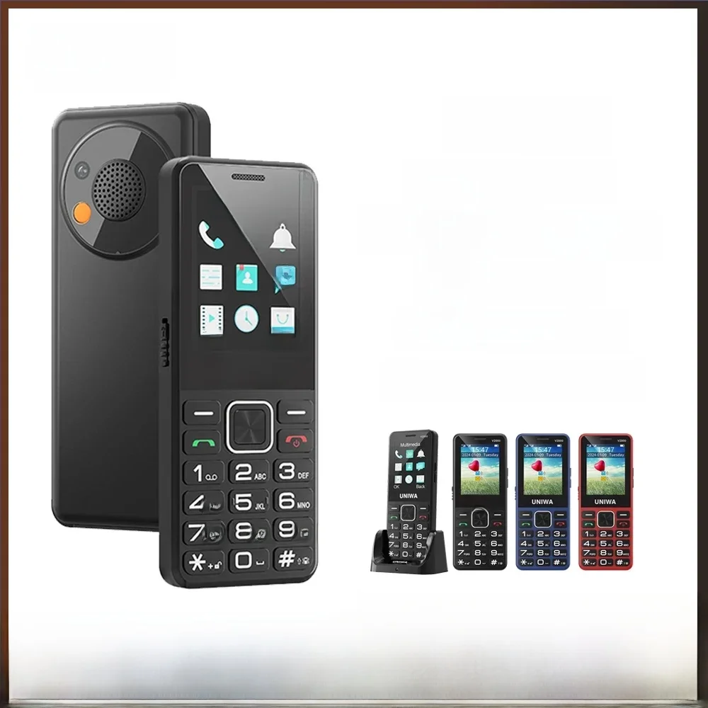 UNIWA V2000 – modny telefon z klawiaturą, ekranem 2,4 cala, obsługą sieci 4G, aparatem 0,3 MP, dużymi przyciskami, baterią 1700 mAh, klawiaturą w języku angielskim i rosyjskim, przeznaczony dla osób starszych. — zdjęcie produktu 7