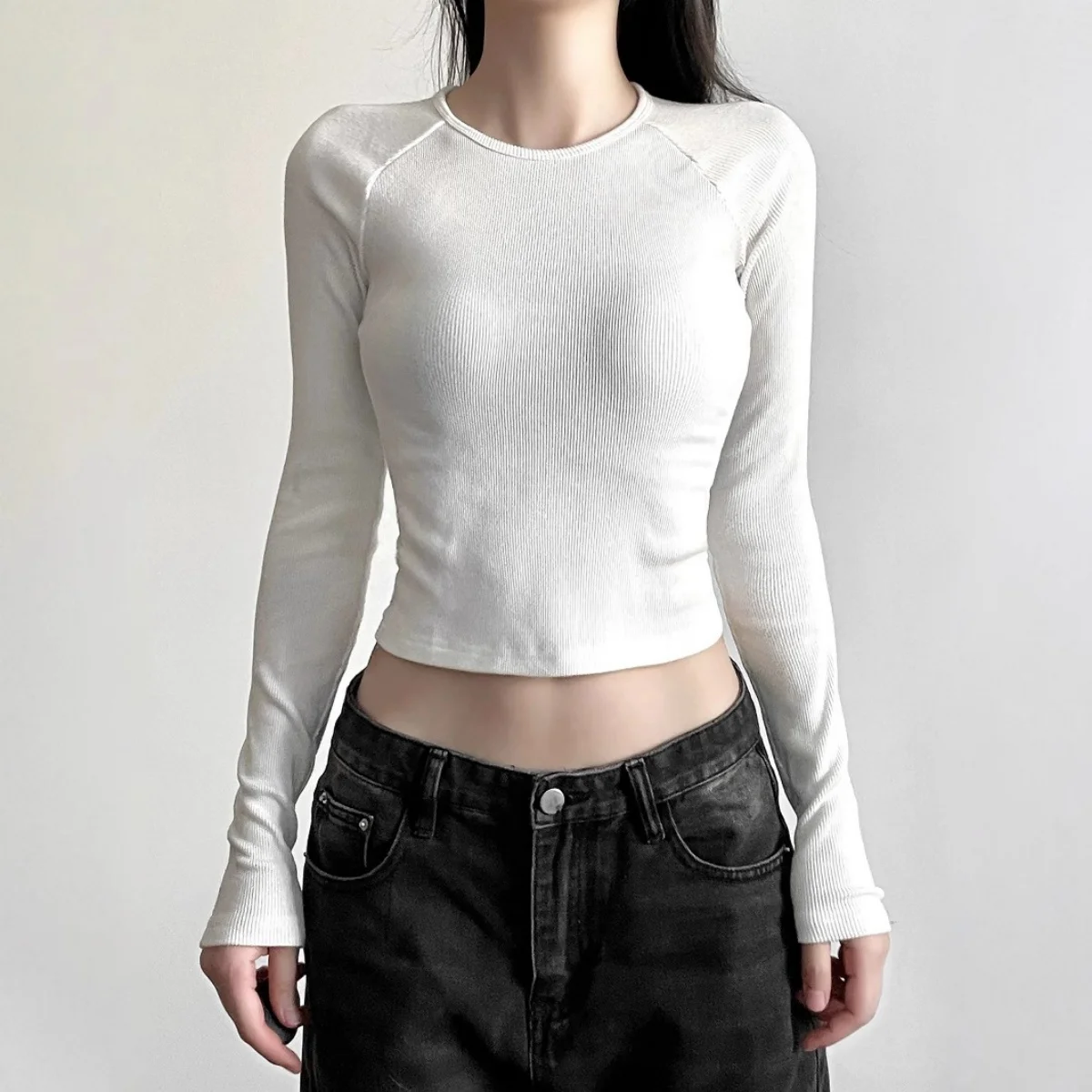 Y2k camisetas femininas vintage casual o-pescoço manga longa graffiti impressão gráfica camiseta coreano moda diária sólida topos primavera verão