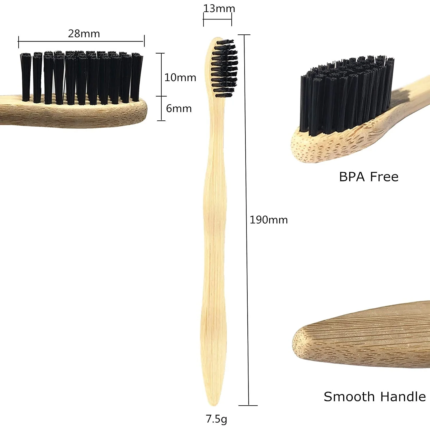 4PCS Charcoal Bamboo Toothbrushes  - Extra Soft Natural Bristles for Adults & Kids Teeth | Zero Waste Biodegradable Tooth Brush