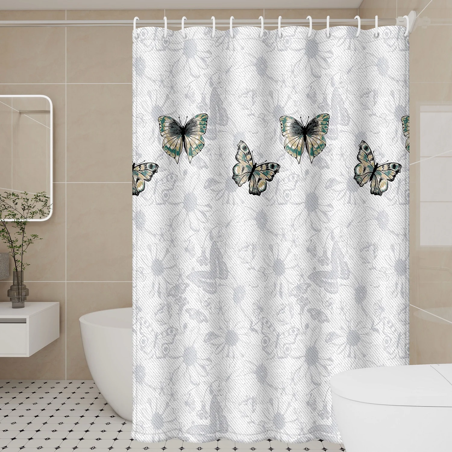

Vibrant Butterfly Print Bath Curtain - Waterproof Quick-Dry Polyester with Playful Design