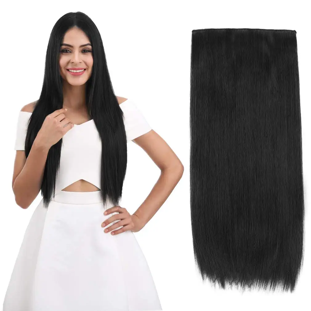Hair Extensions Clip in Human Hair 24inch 3/4 Full Head Straight Remy Human One Piece Clip in Hair Extensions Human Hair #1B