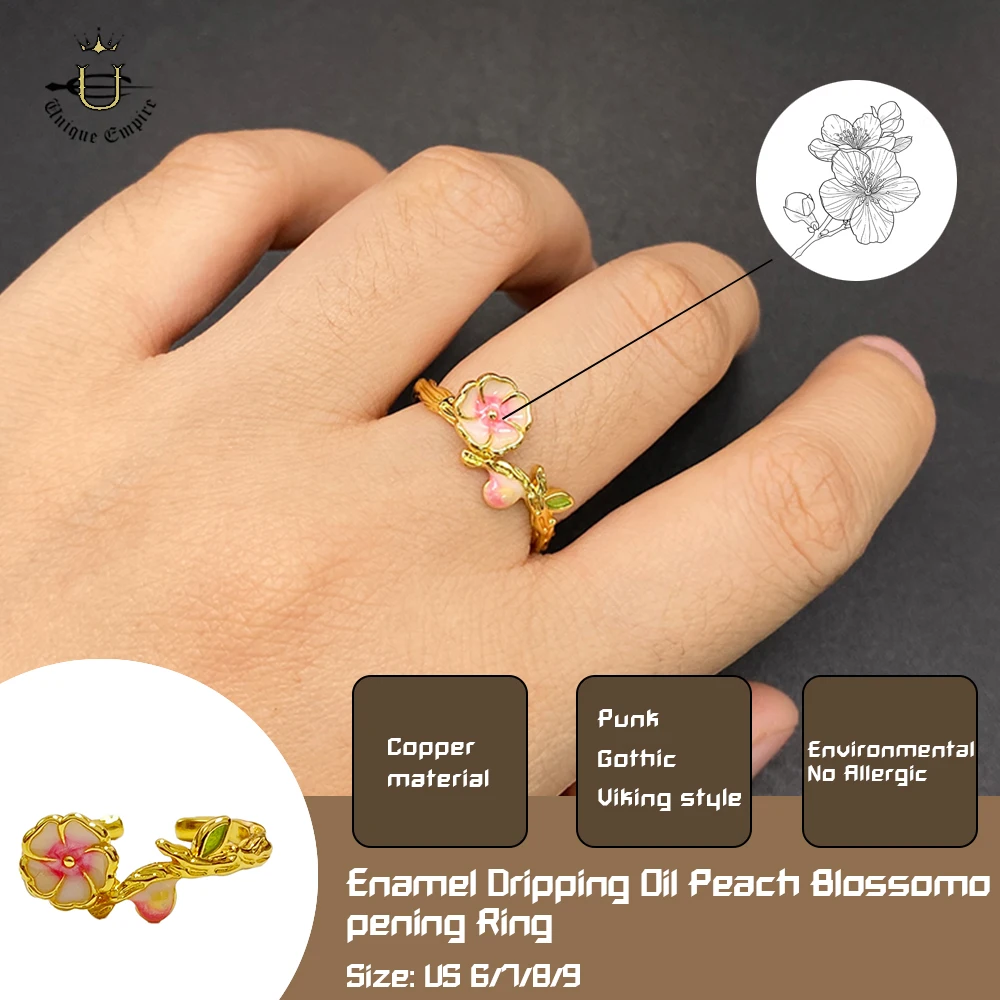 

Регулируемое кольцо-обруч с цветочным узором из золота «Цветущая сакура», унисекс, модное ювелирное украшение, подарок