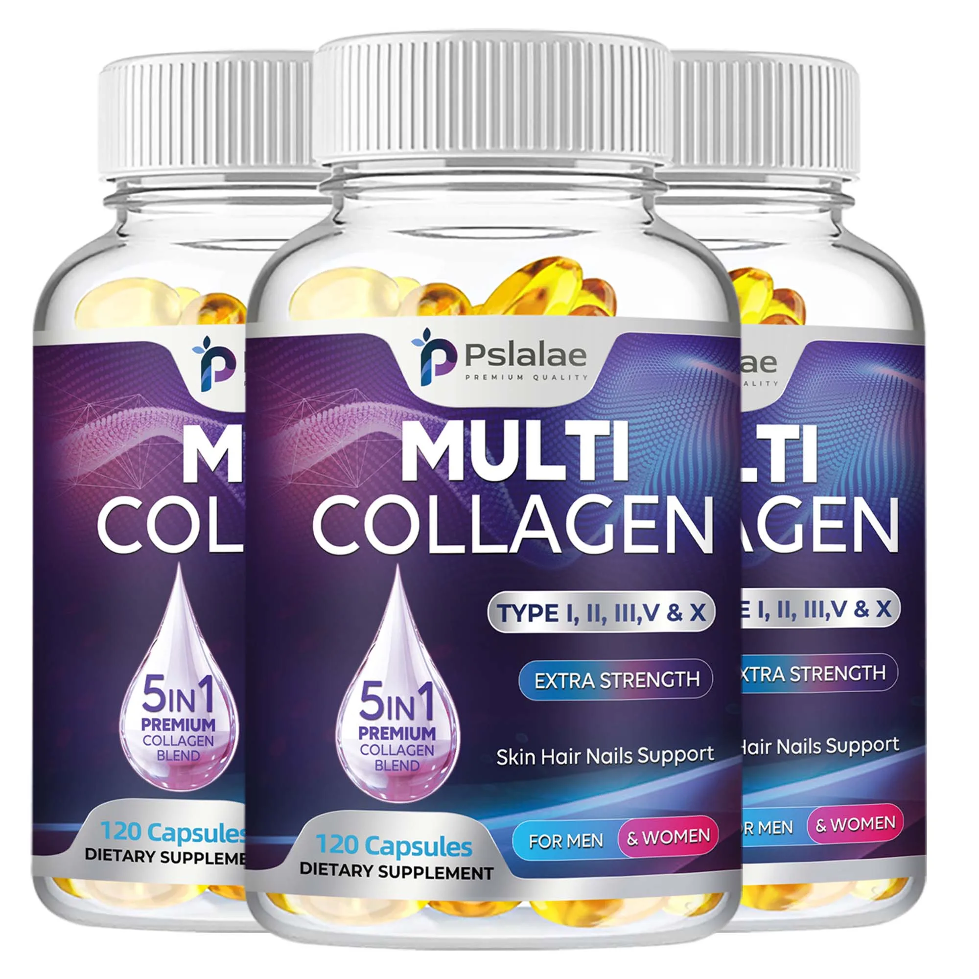 Multi Collagen - Type I, II, III, V, X and Hydrolyzed Collagen Peptide Supplement, Strengthens Hair, Skin, Joints - 120 Capsules