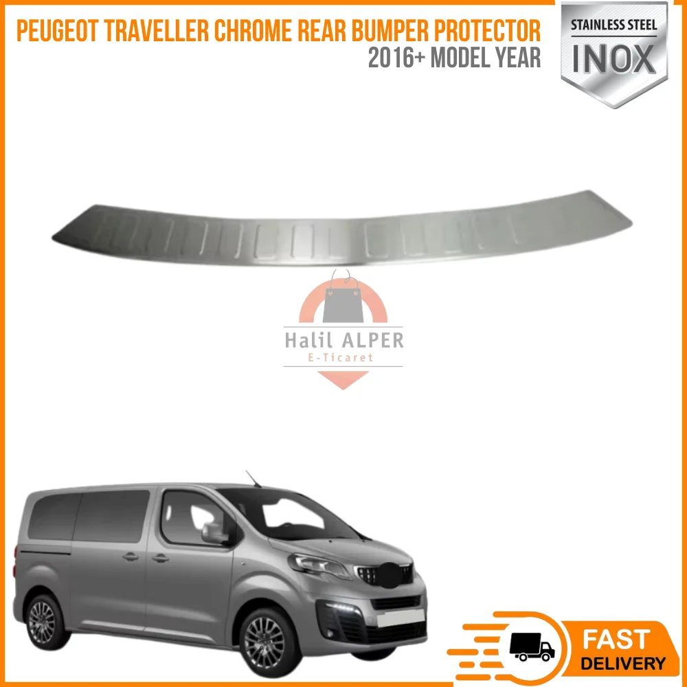 For Peugeot Traveller 2016- Chrome Rear Bumper Protector Scratch Guard Stainless Steel (Long)