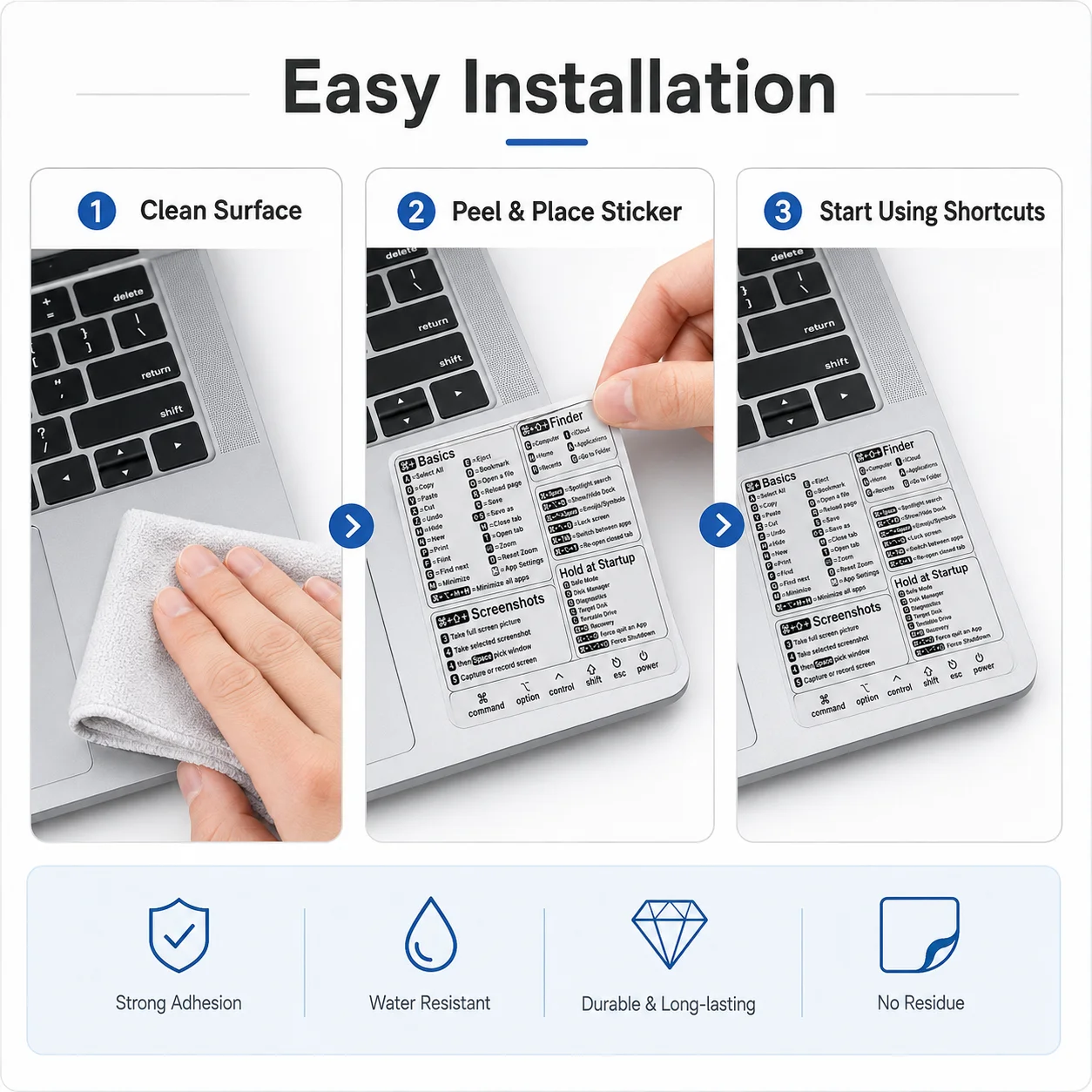 Mac Keyboard Shortcut Sticker, Quick Reference Guide Decal for MacBook Air Pro, Command Finder Screenshot Keys, Laptop Accessory