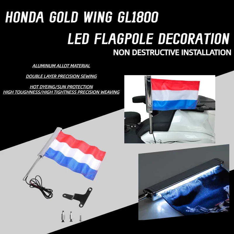 

Gold wing GL1800 For Honda Netherlands Flag Decoration motorcycle items Passenger Rear Luggage LED Flag Set Flagpole-PANICAL