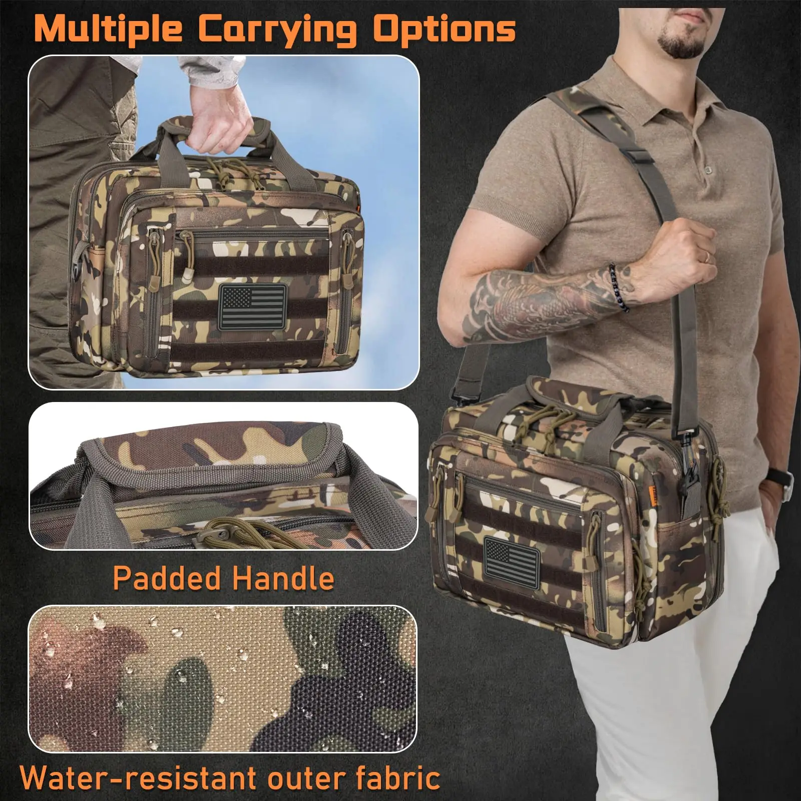 Tactical Gun Range Shoulder Bag with Lockable Zipper Multifunctional Crossbody Pack for Shooting Range Outdoor Hunting