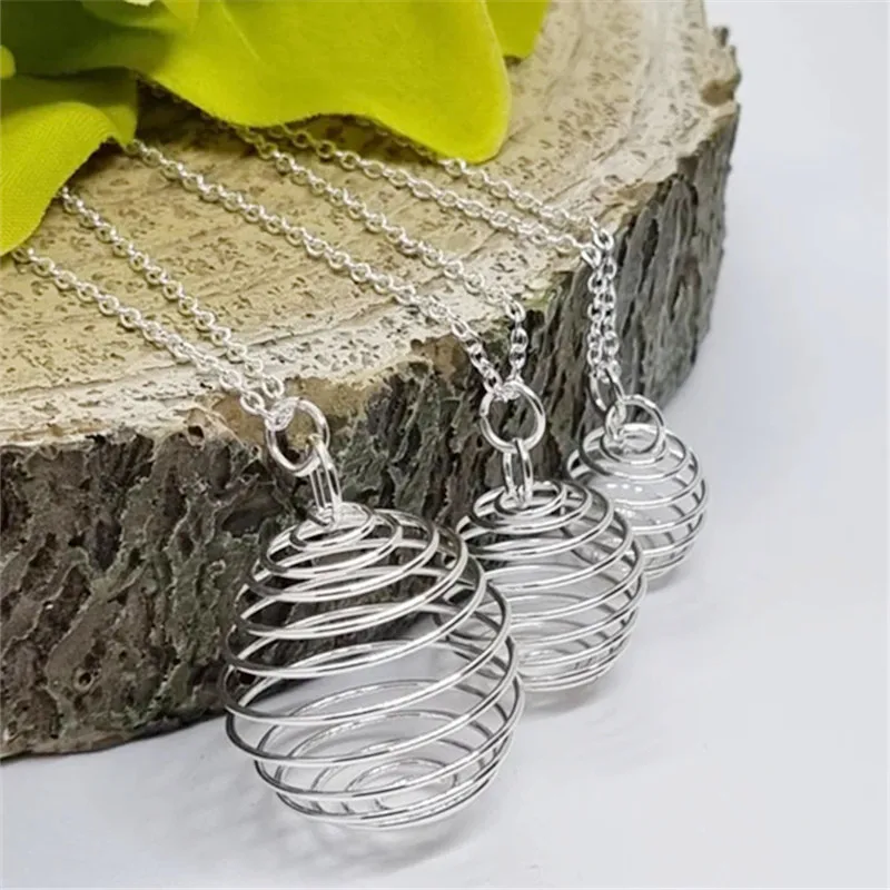 New 1pcs Empty Spiral Bead Cage Pendant Necklace Creative Empty Spiral Crystal Cage Jewelry Unique Women\'s Necklace Gift for Her