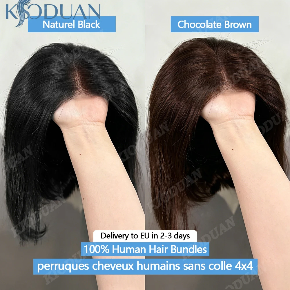 10-16Pouce 4X4 Perruques Cheveux Humains Sans Colle Blonde Chocolat Perruque Sans Colle Noir Dentelle Glueless Wigs Human Hair