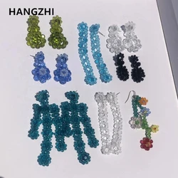 HangZhi New Korean Resin Color Stereoscopic Transparent Flowers Beaded Crystal Long Drop Earring For Women Girl Hot Jewelry Gift