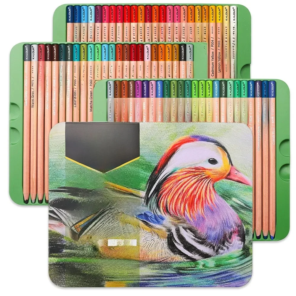 KALOUR Zestaw kredek w kolorze węgla drzewnego Premium 72/50 kolorów, narzędzia do rysowania kredą pastelową Artists Soft Core Pro, przenośne blaszane pudełko — zdjęcie produktu 7
