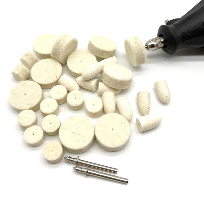 Tampon de roue ronde en feutre de laine + 1 tige, tige de 3.2mm, Surface métallique pour outils rotatifs Dremel, accessoires, 10 pièces