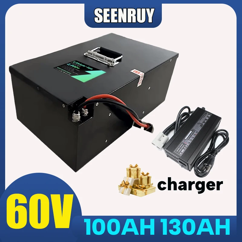 60V 100AH 130AH Lithium Battery with BMS Free charger perfect for Motorcycle Forklift RV Street Light Food Truck Golf Cart