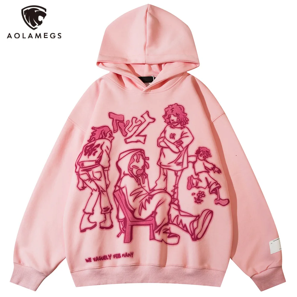 

Aolamegs Men Streetwear Hip Hop Hoodie Funny Cartoon Anime Graphic Hooded Long Sleeves Pullover Autumn Men's Casual Harajuku Top