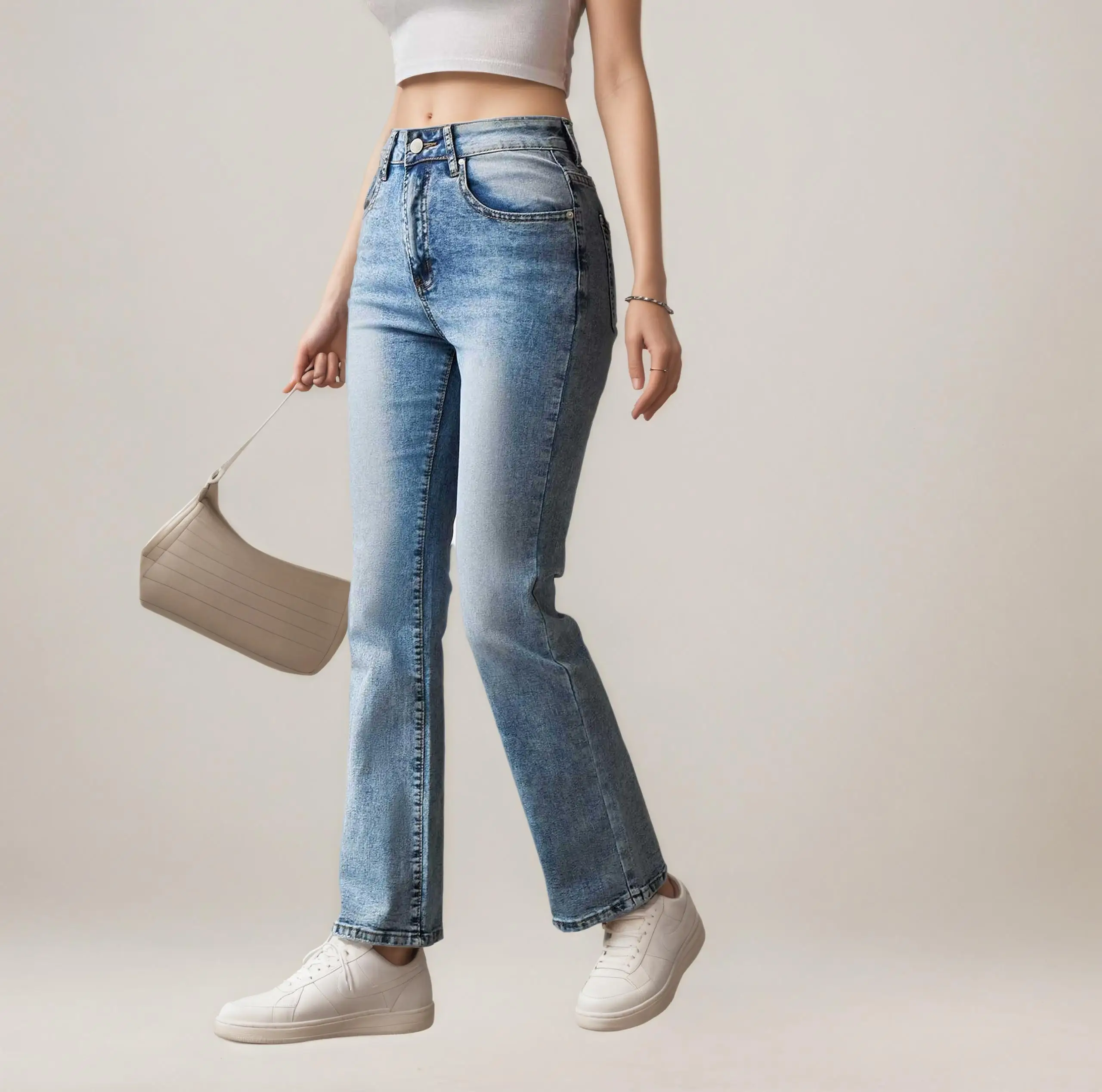 

Женские расклешенные джинсы с высокой посадкой, эластичные джинсовые брюки, синие брюки в повседневном стиле с завышенной талией