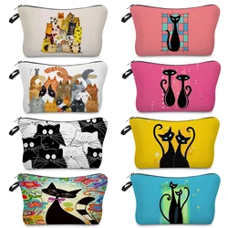 Cartoon Cat Printed Women Cosmetic Bag Beach Travel Toiletry Kit Outdoor Casual Makeup Organizer Bag Teacher Appreciation Gifts