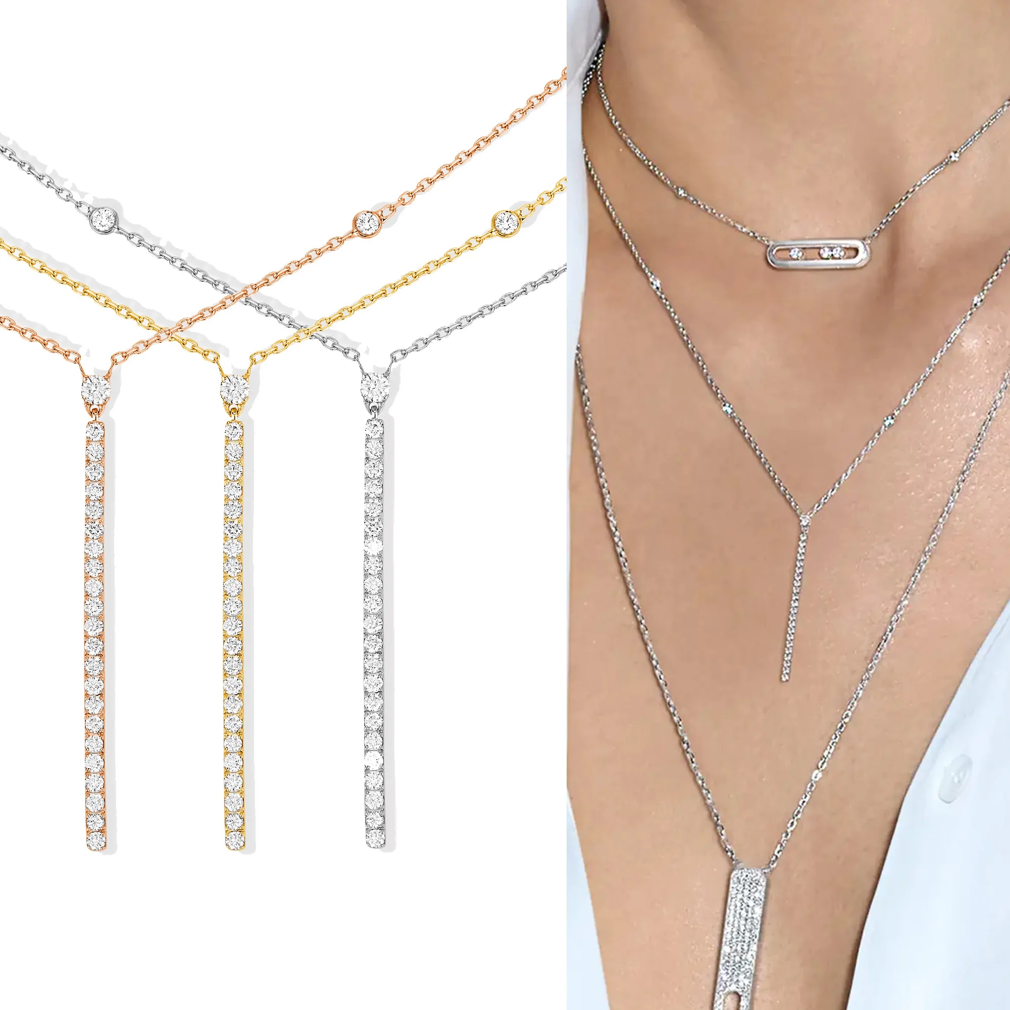 2024 New Sweater Chain One line Diamond Embedding Fashion and Simplicity High Grade Women's Gift Necklace