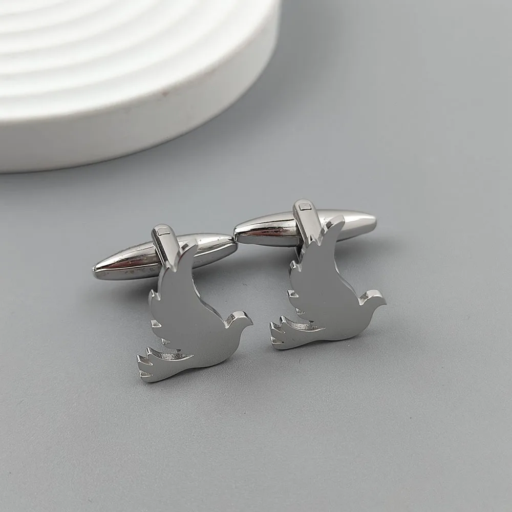 Punk style dove of peace stainless steel 18K gold-plated cufflinks, silver French shirt buttons, suit wedding accessories