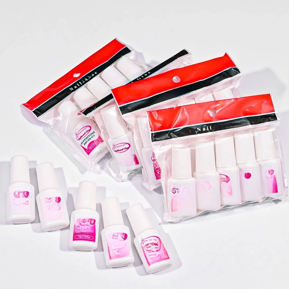 Pinceau Smile Strong sur colle à ongles, gel à ongles multifonction pour faux ongles et biscuits acryliques UV, outil de décoration de manucure, 10g, ensemble de 5 pièces